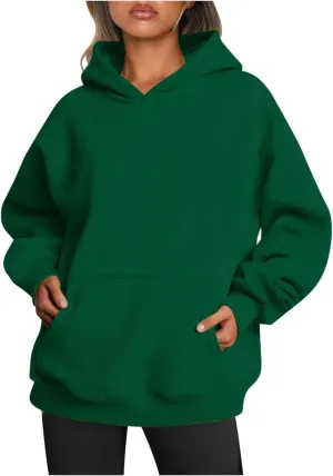 2024 Oversized Sweatshirt Hoodies for Women Trendy Loose Fit Solid Color Crop Pullover Sweatshirts with Pockets