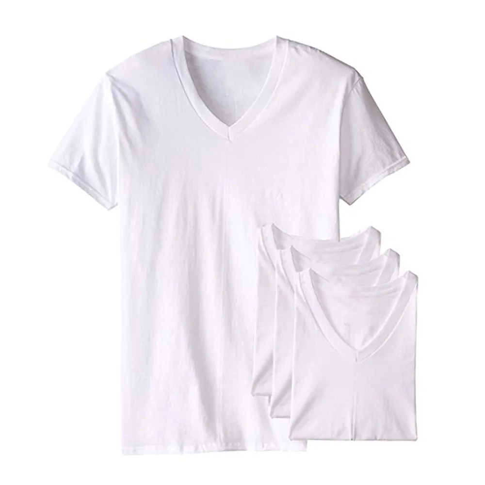 3 Pack Mens Casual V Neck Short Sleeve White T-Shirt 100% Cotton Comfy Size XL