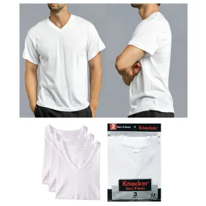 3 Pack Mens Casual V Neck Short Sleeve White T-Shirt 100% Cotton Comfy Size XL