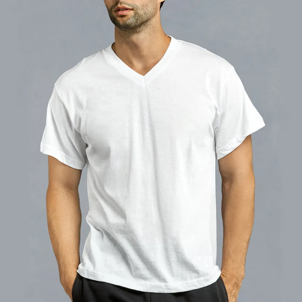 3 Pack Mens Casual V Neck Short Sleeve White T-Shirt 100% Cotton Comfy Size XL