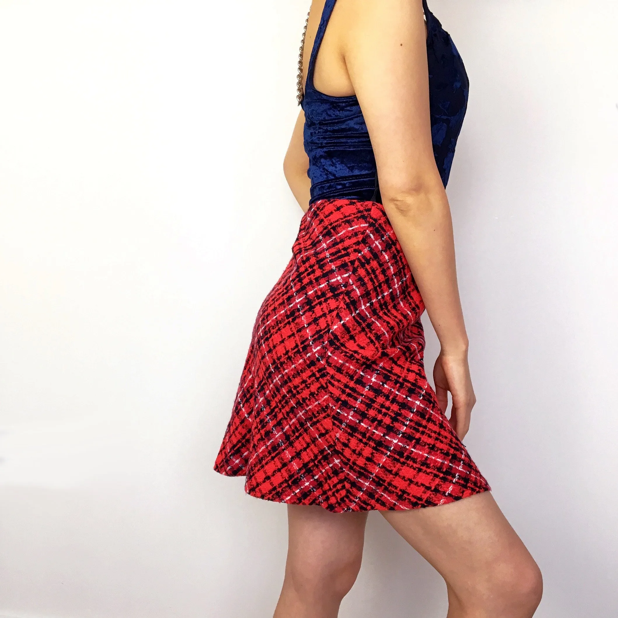 90S Y2K HIGH WAIST WAISTED RED CHECKED SKIRT