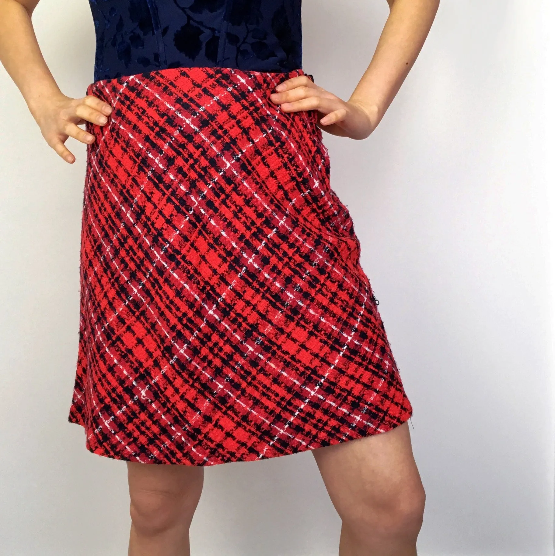 90S Y2K HIGH WAIST WAISTED RED CHECKED SKIRT