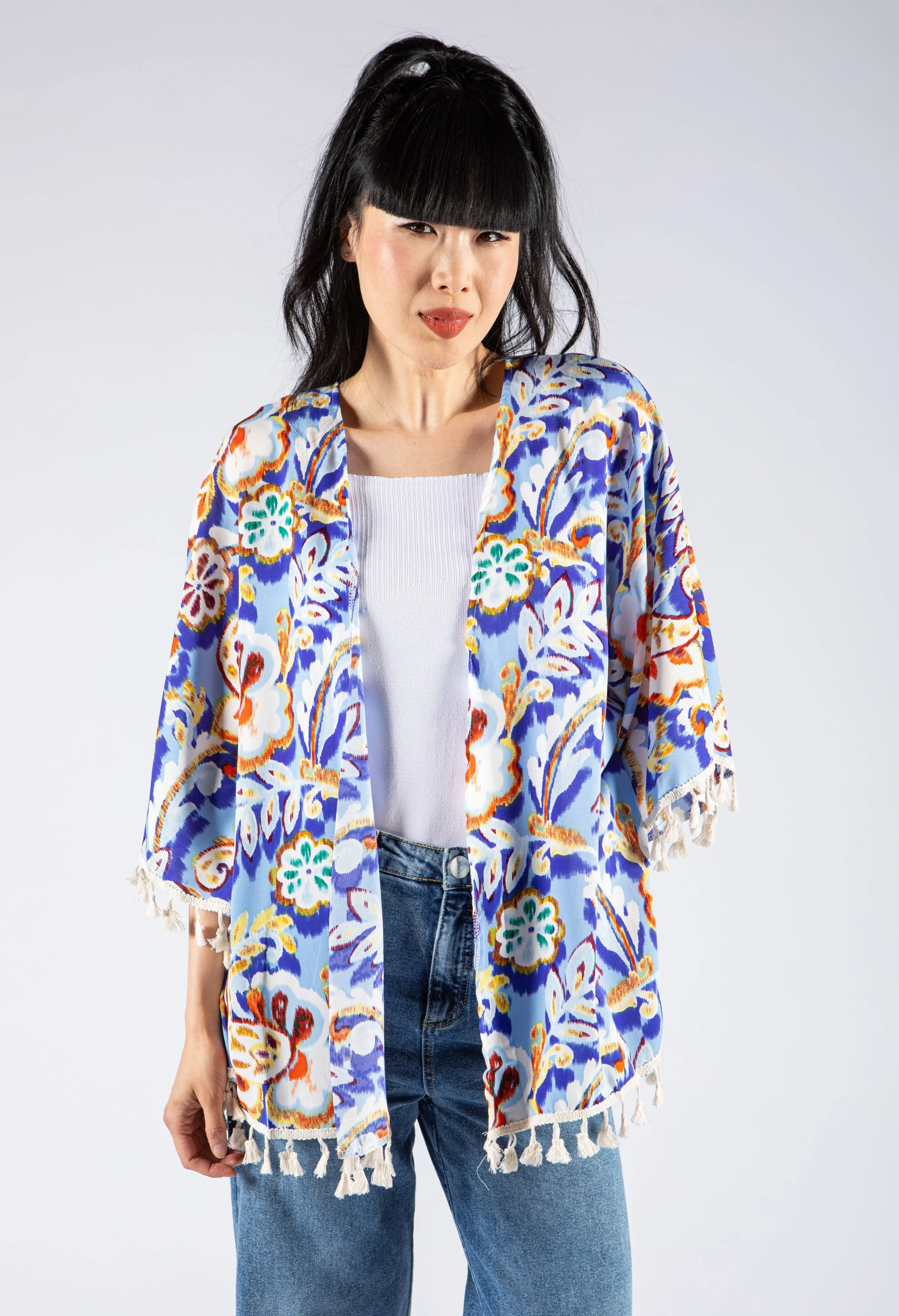 Abstract Floral Print Kimono