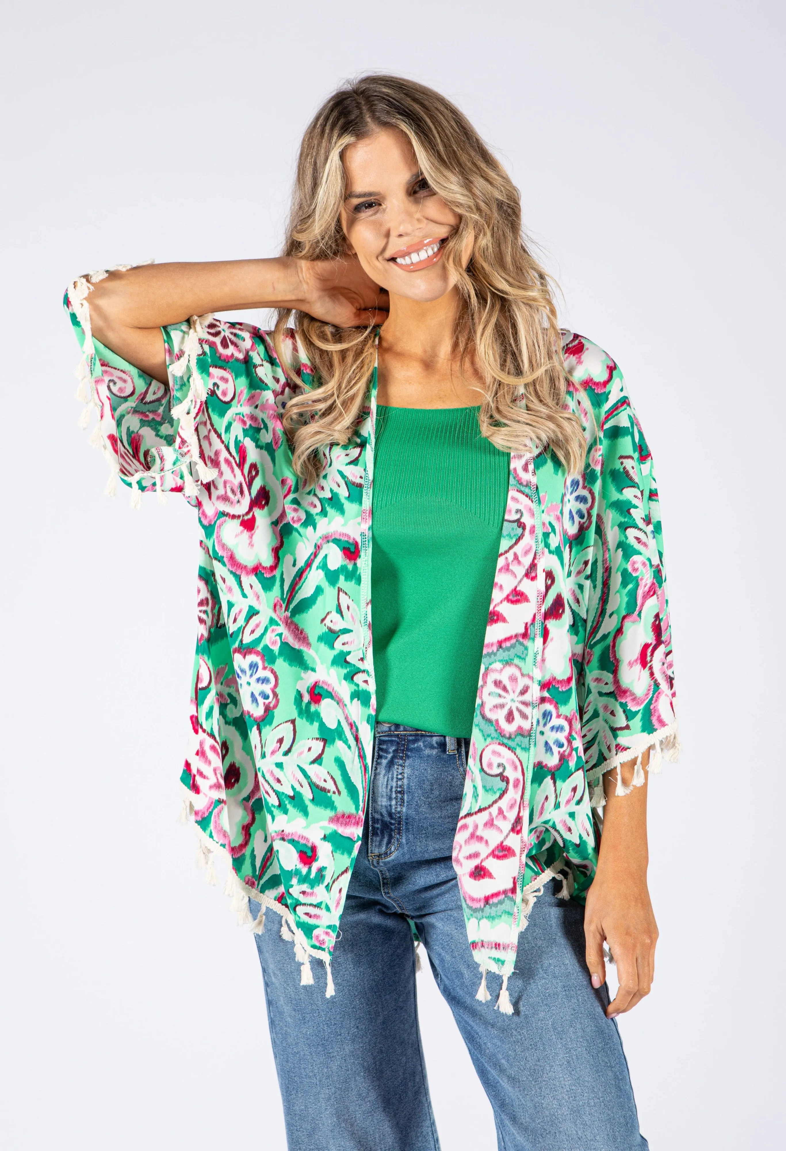 Abstract Floral Print Kimono