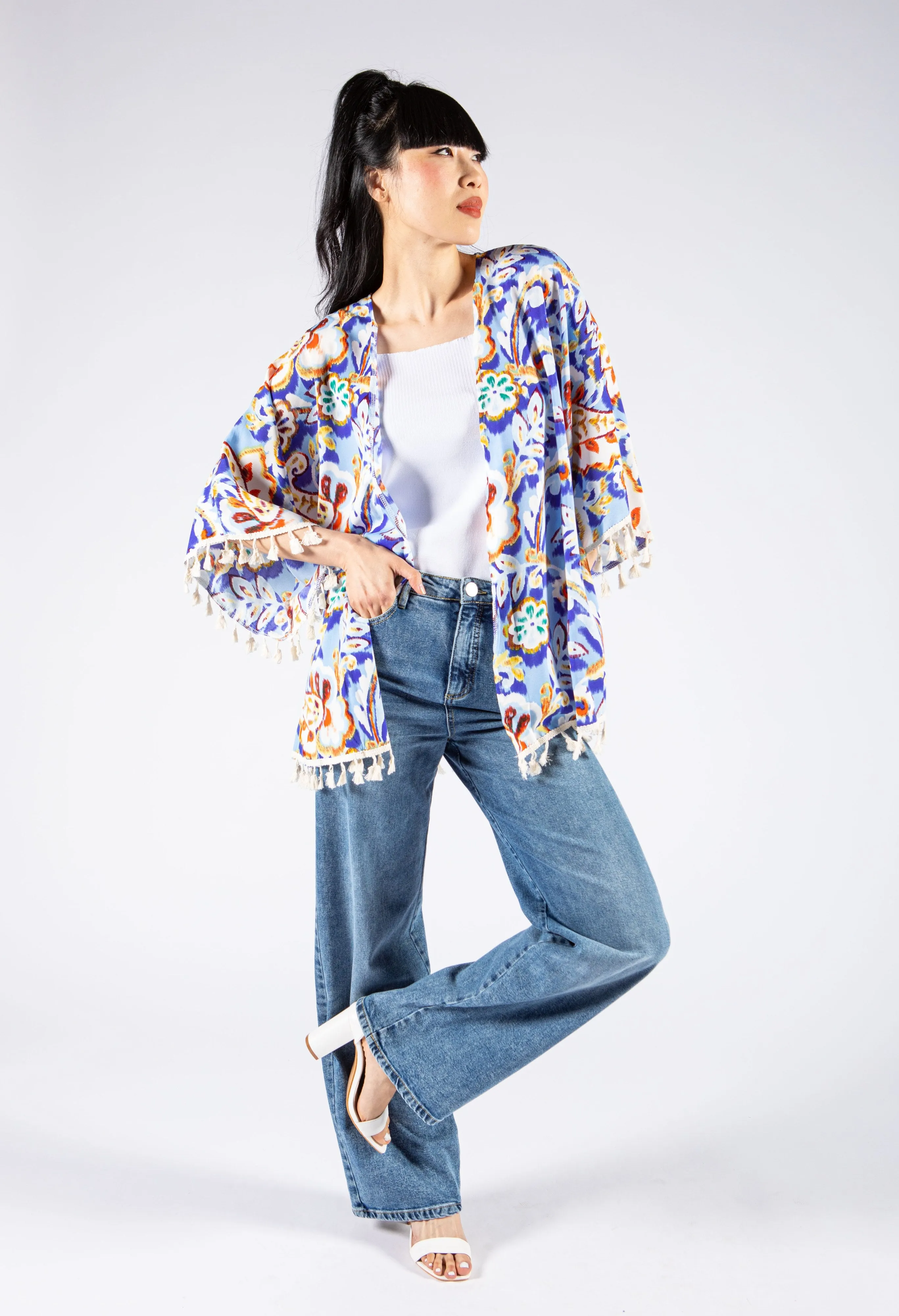 Abstract Floral Print Kimono