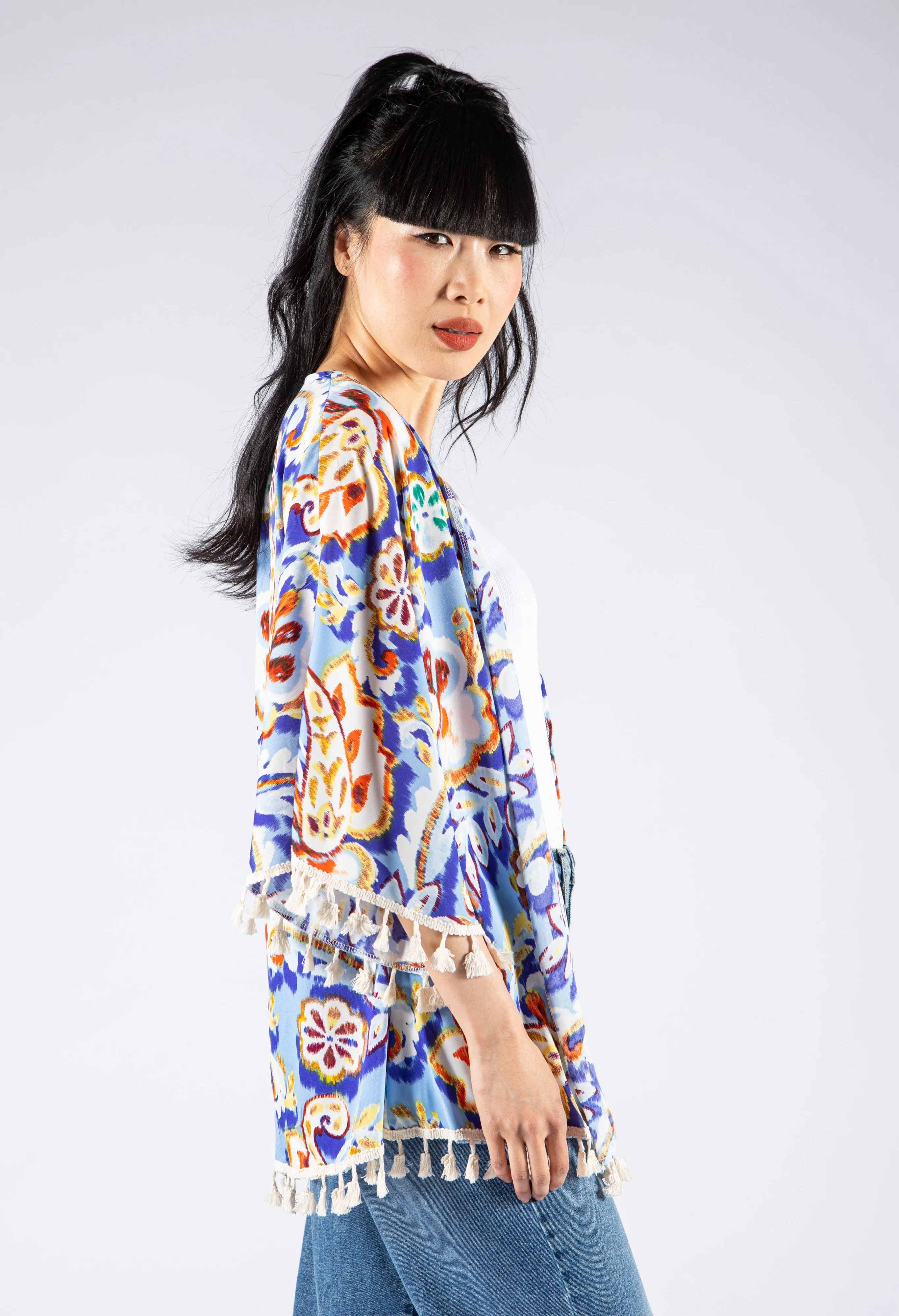 Abstract Floral Print Kimono