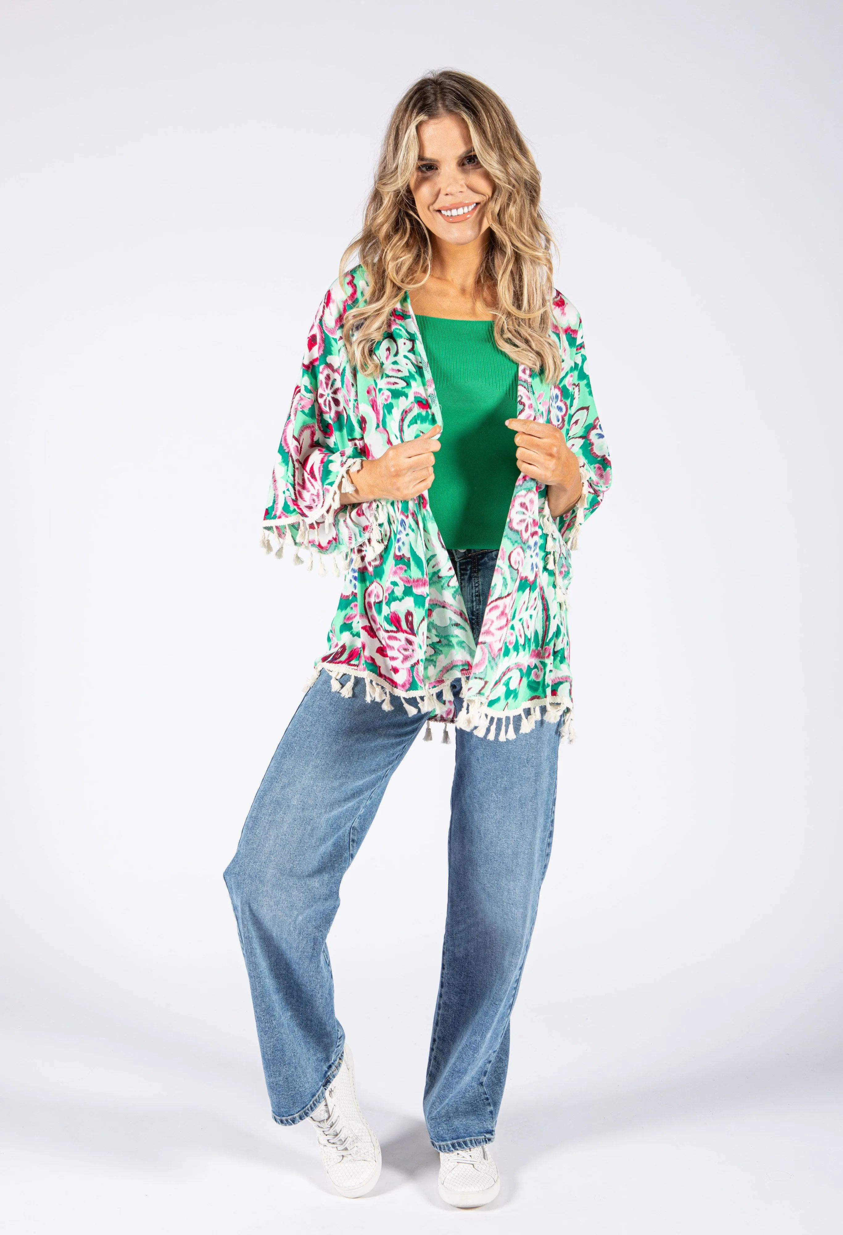 Abstract Floral Print Kimono