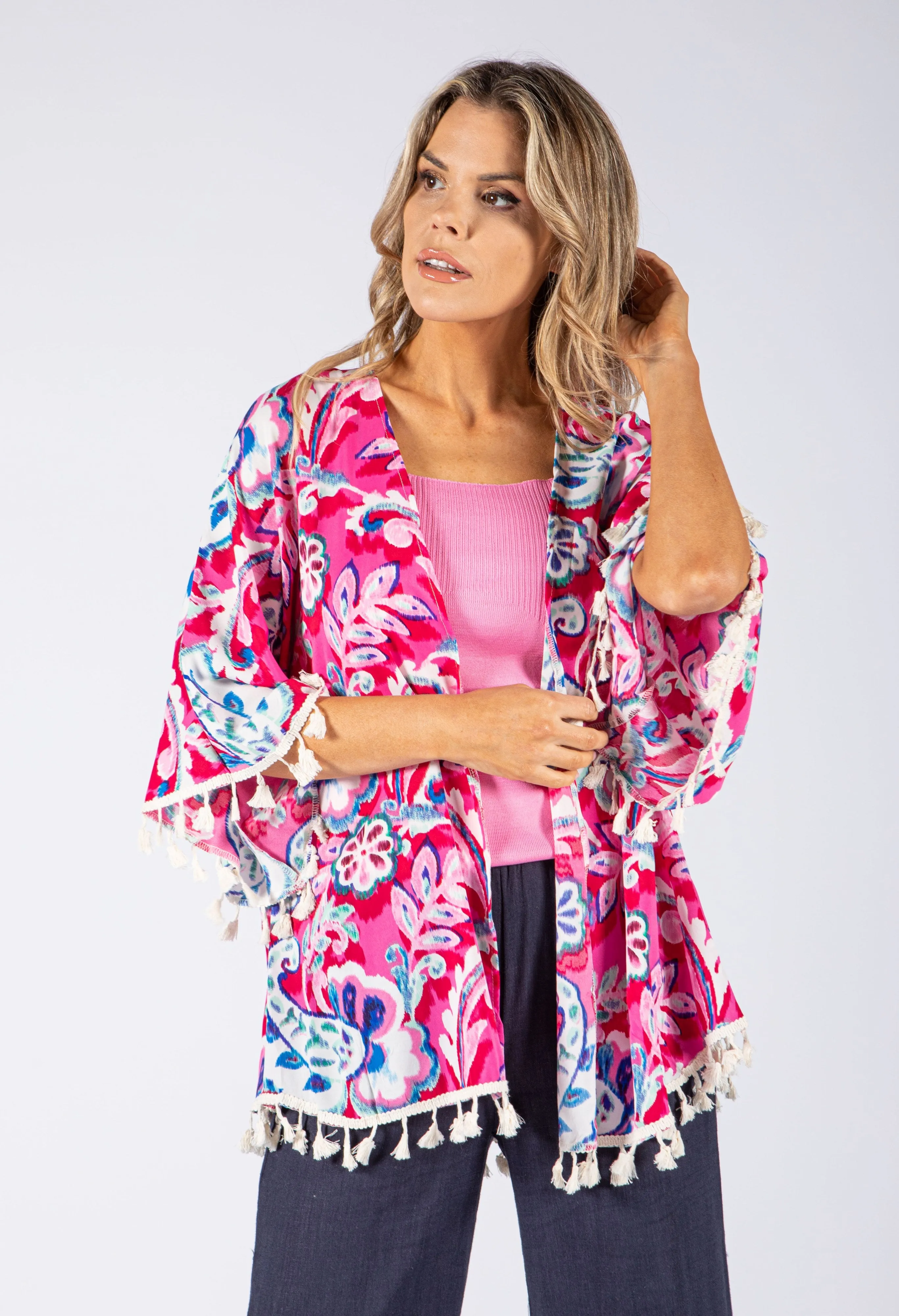 Abstract Floral Print Kimono