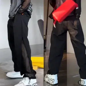 Aidase Mens Drawstring Pants Mens Thin Casual Pants Niche Personality Streetwear Breathable Versatile Trousers Men'S Clothing Summer