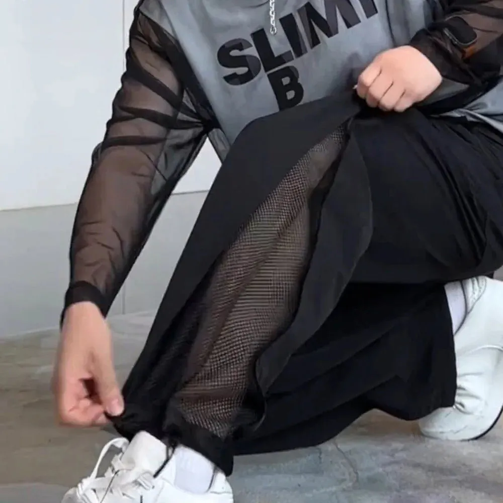 Aidase Mens Drawstring Pants Mens Thin Casual Pants Niche Personality Streetwear Breathable Versatile Trousers Men'S Clothing Summer