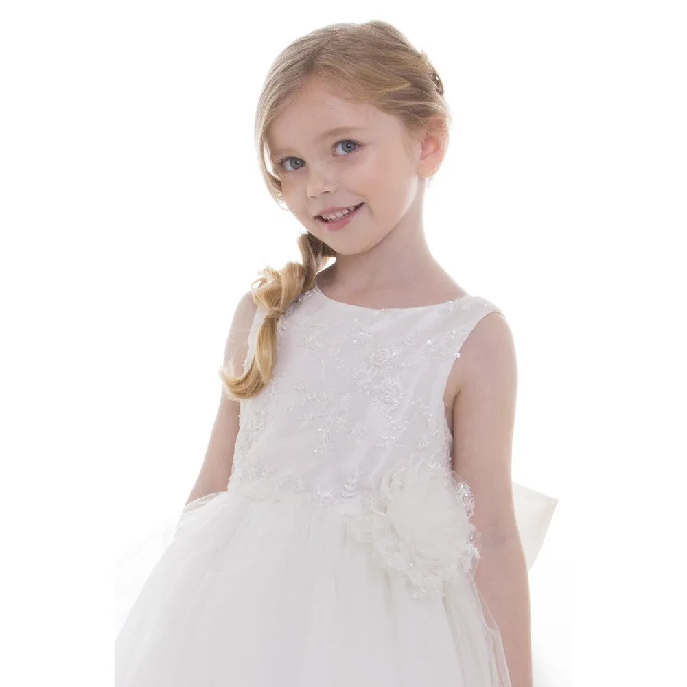 Big Girls Ivory Beaded Embroidery Luxurious Flower Girl Dress 8-12