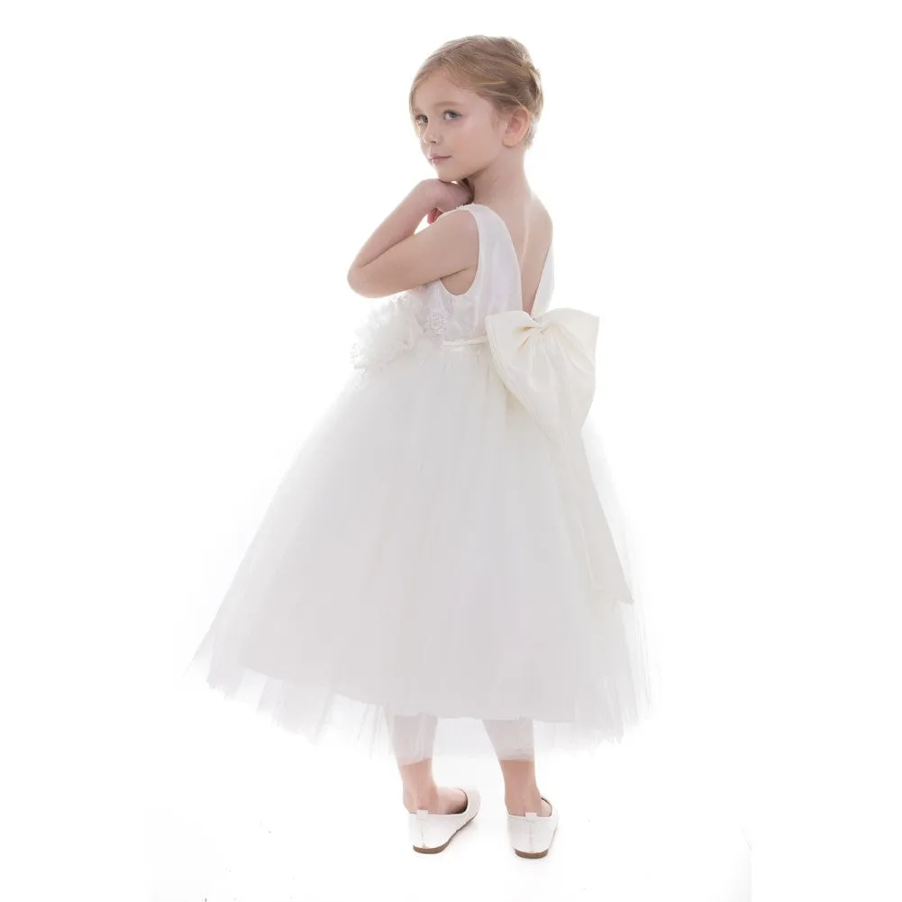 Big Girls Ivory Beaded Embroidery Luxurious Flower Girl Dress 8-12