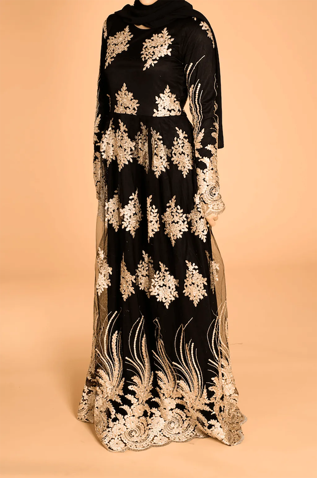 Black and Gold embroidered Princess Gown