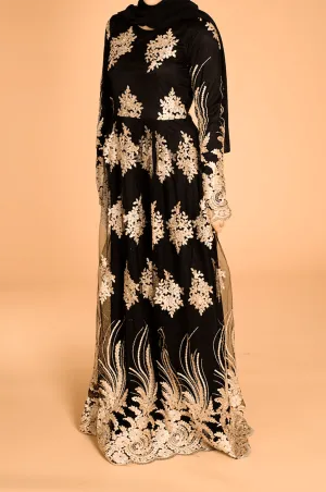 Black and Gold embroidered Princess Gown
