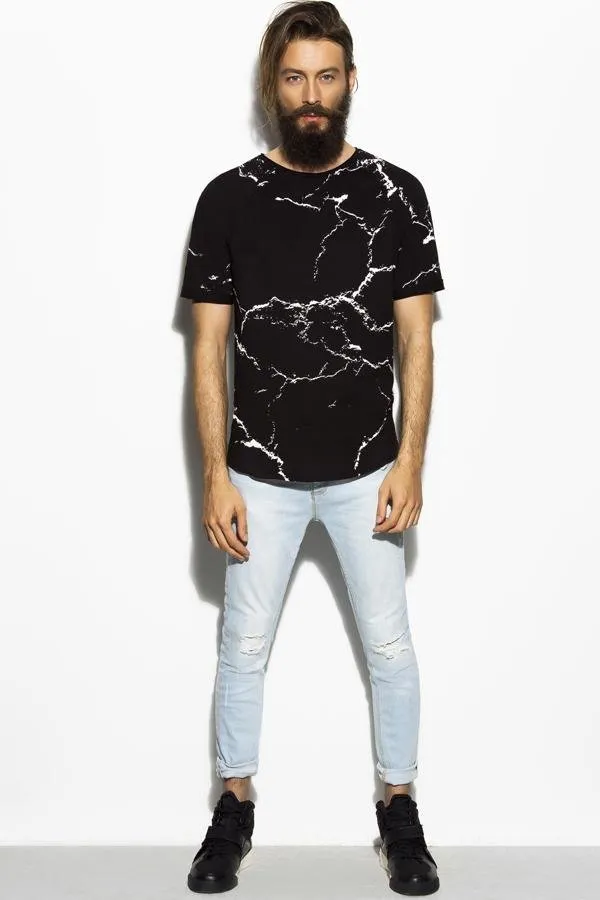 Black Crackle Print T-Shirt - Deer Dear