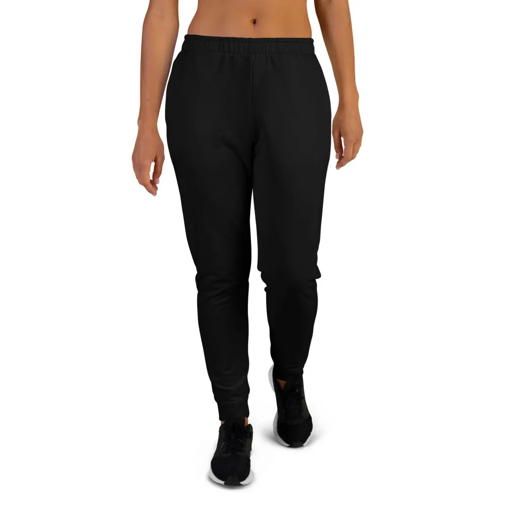 Black Women's Joggers, Solid Color Best Premium Slim Fit Soft Sweatpants -Made in EU