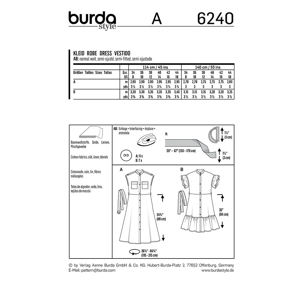 BURDA - 6240 Dress with Button Fastening
