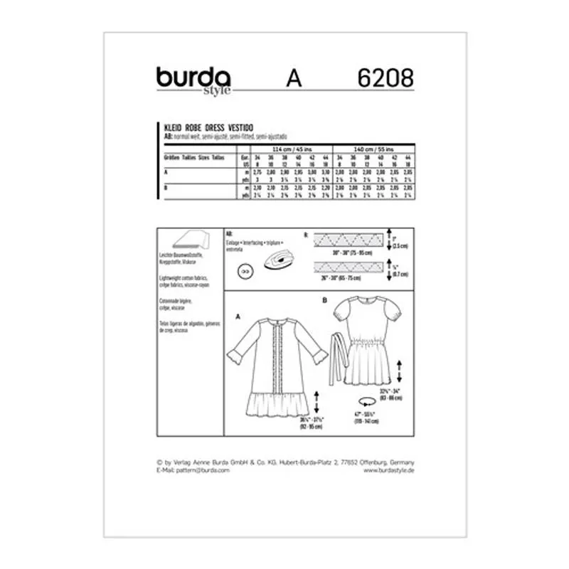 Burda Pattern X06208 Misses' Pull-On Dresses (34-44)