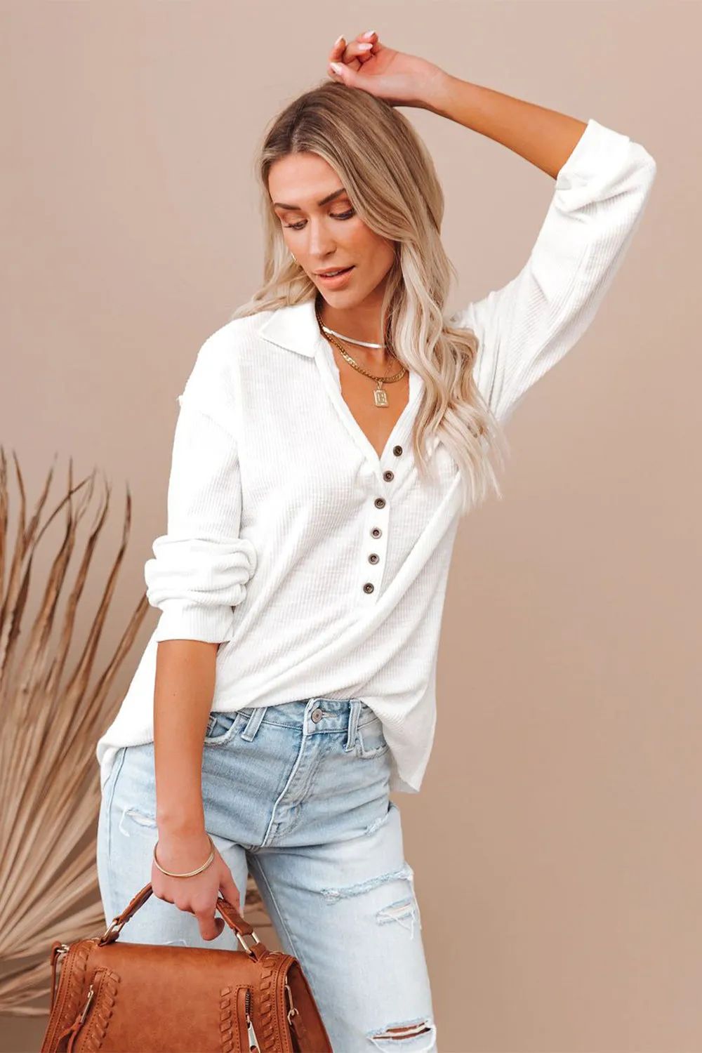 Button Up V Neck Knitted Sweater Blouses