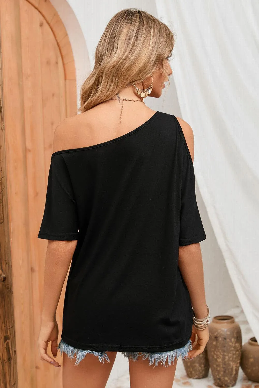 Captivating Flair Black Cold Shoulder Top