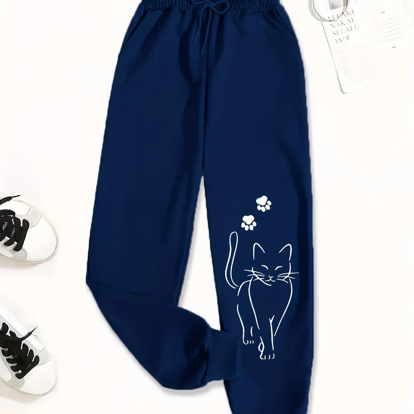 Cat Print Fitted Bottom Joggers - Casual Sporty Pants For Spring & Summer - Women's Clothing - Soft & Comfortable Fabric - Perfect for Loungewear & Outdoor Activities - Ideal Gift for Cat Lovers