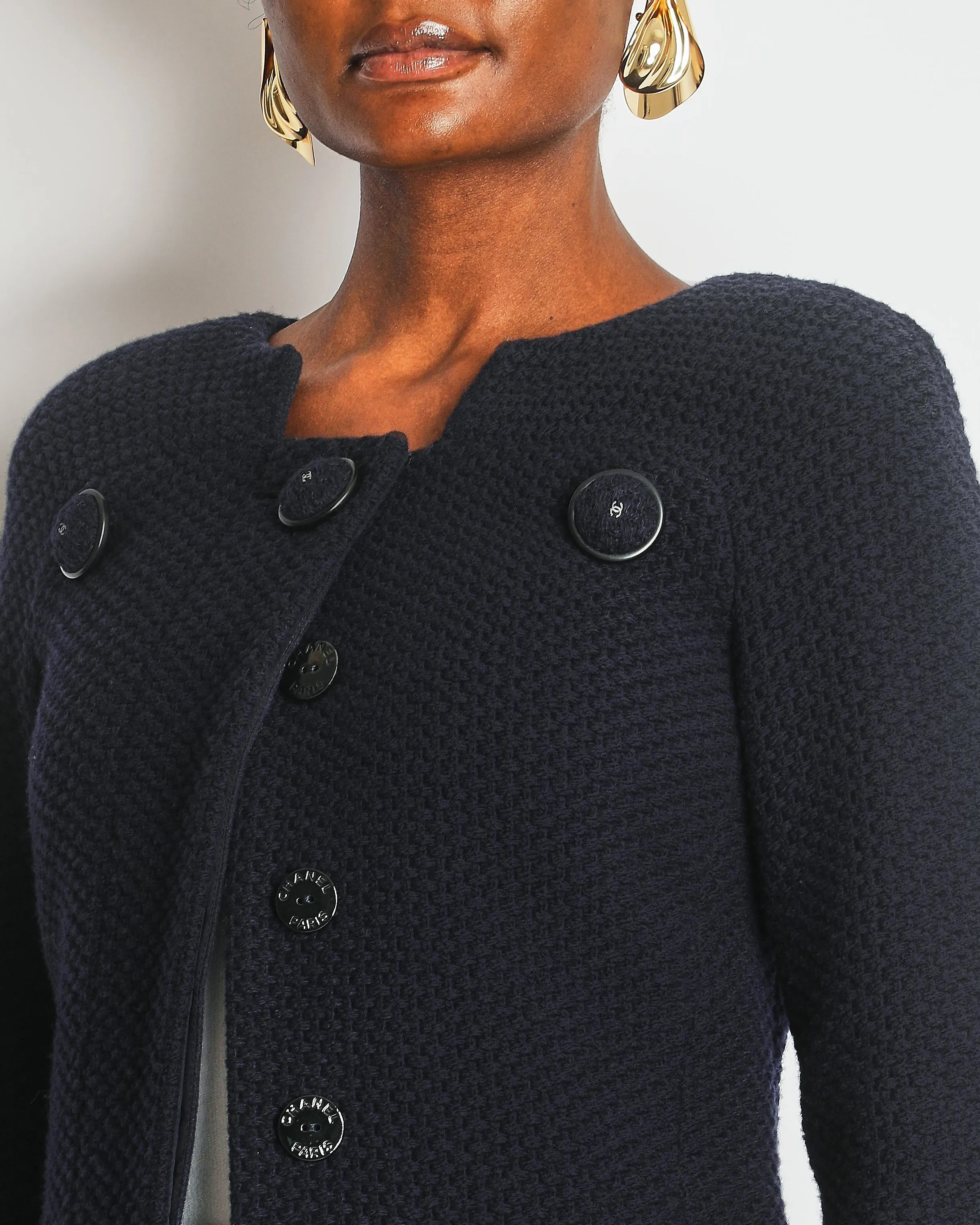 Chanel Navy Wool Jacket With Cc Logo Buttons Size Fr 34 (uk 6)