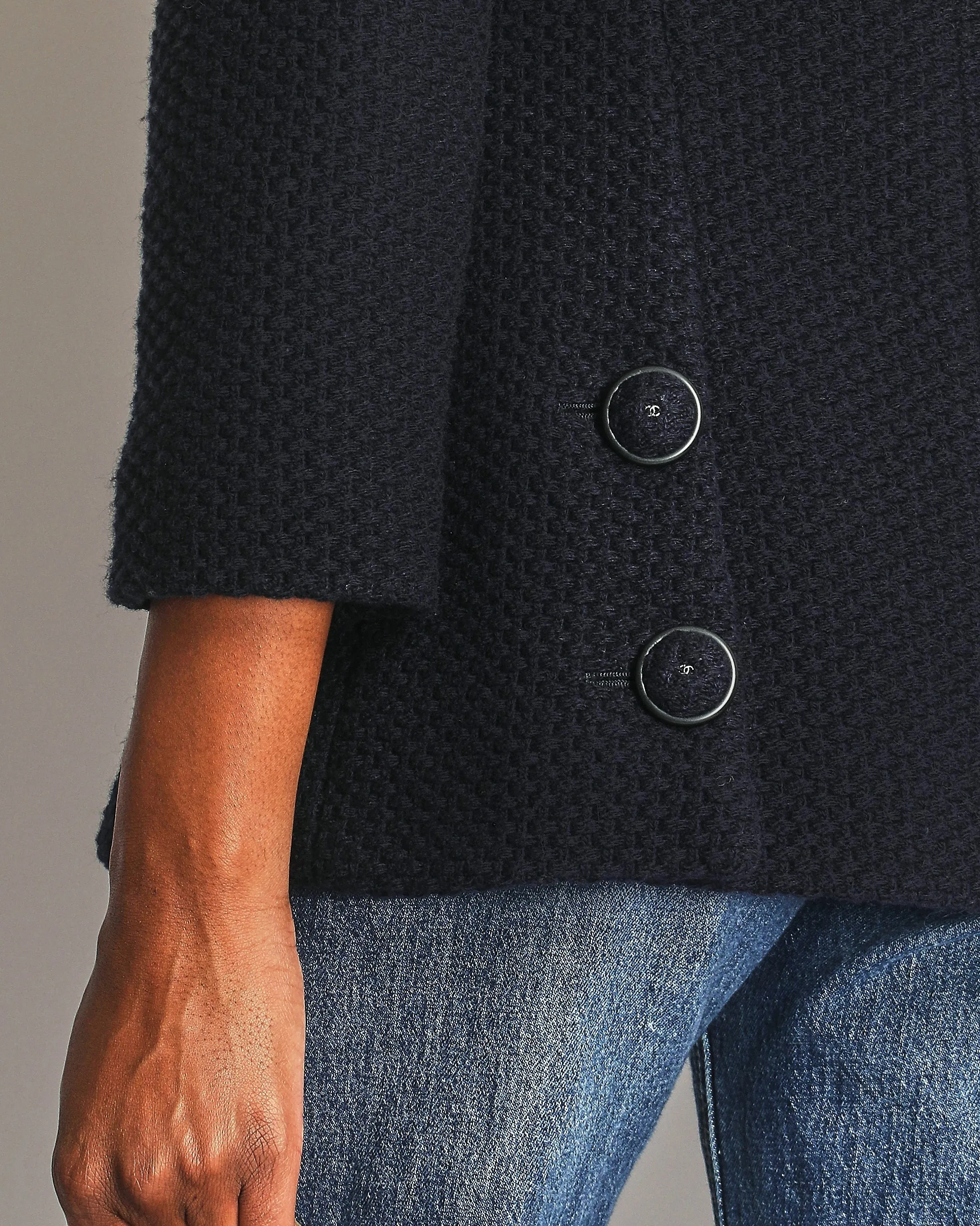Chanel Navy Wool Jacket With Cc Logo Buttons Size Fr 34 (uk 6)