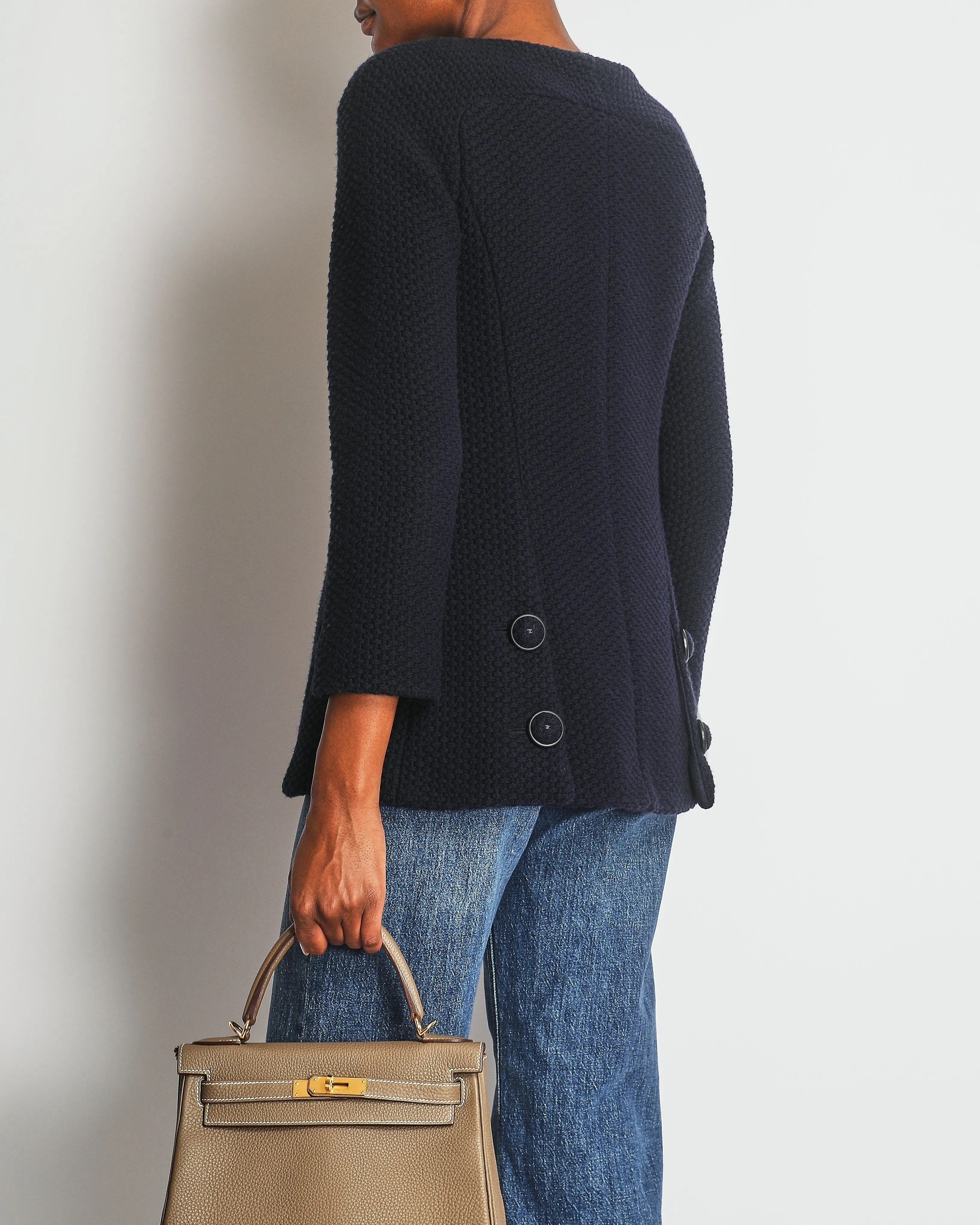 Chanel Navy Wool Jacket With Cc Logo Buttons Size Fr 34 (uk 6)