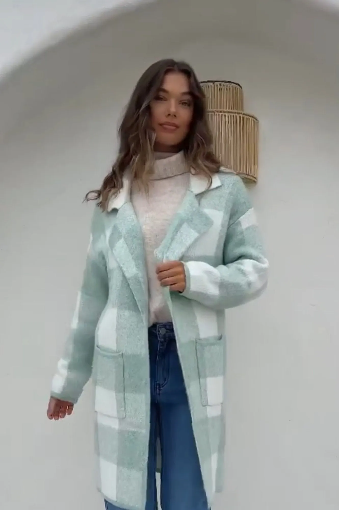 Checked Coatigans - Soft Green/Winter White