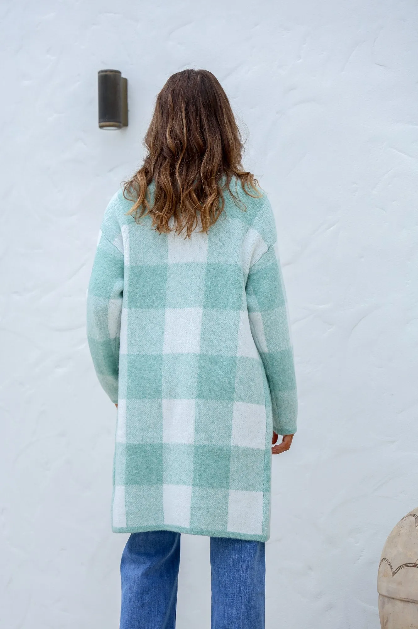 Checked Coatigans - Soft Green/Winter White