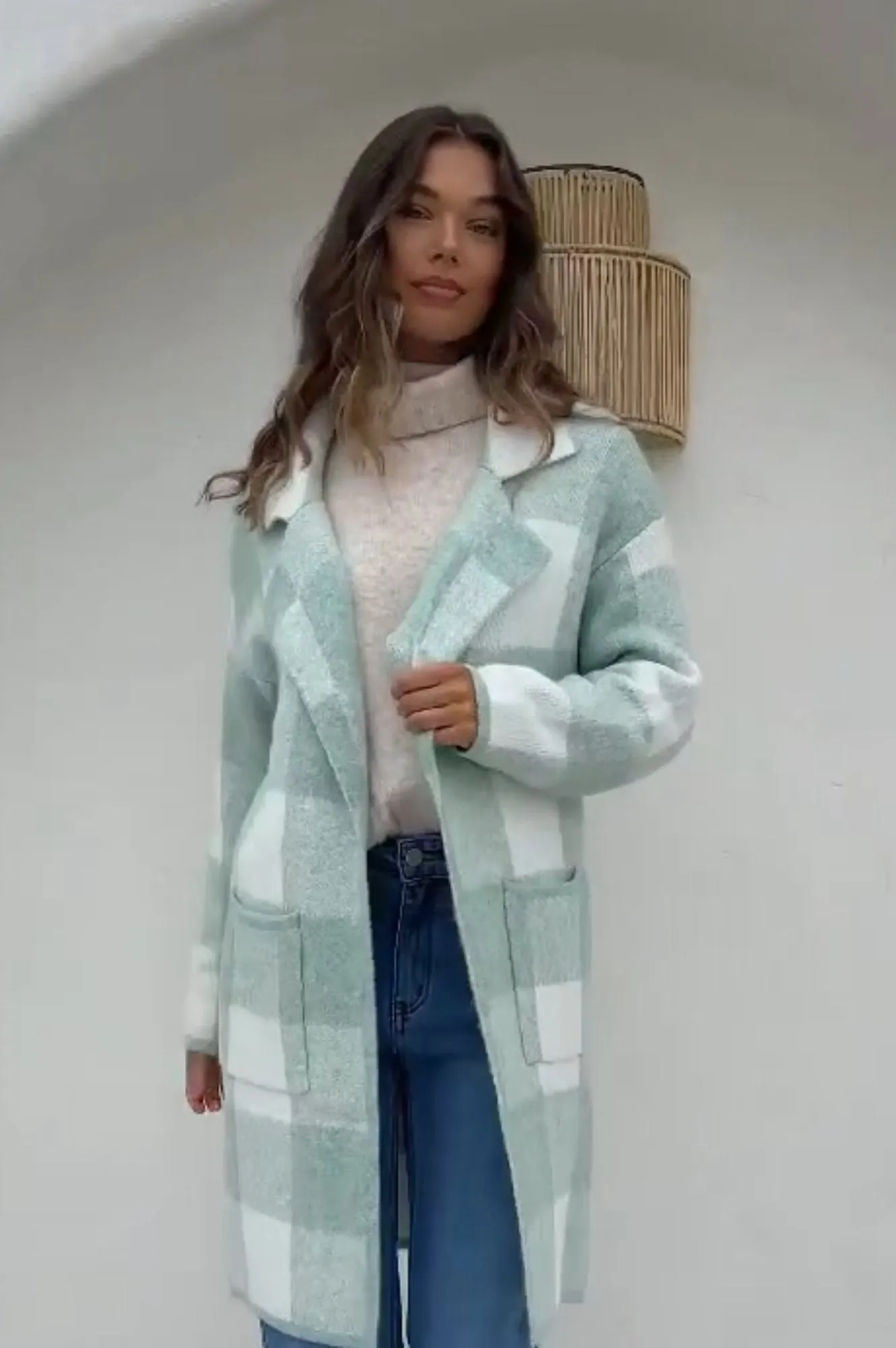 Checked Coatigans - Soft Green/Winter White