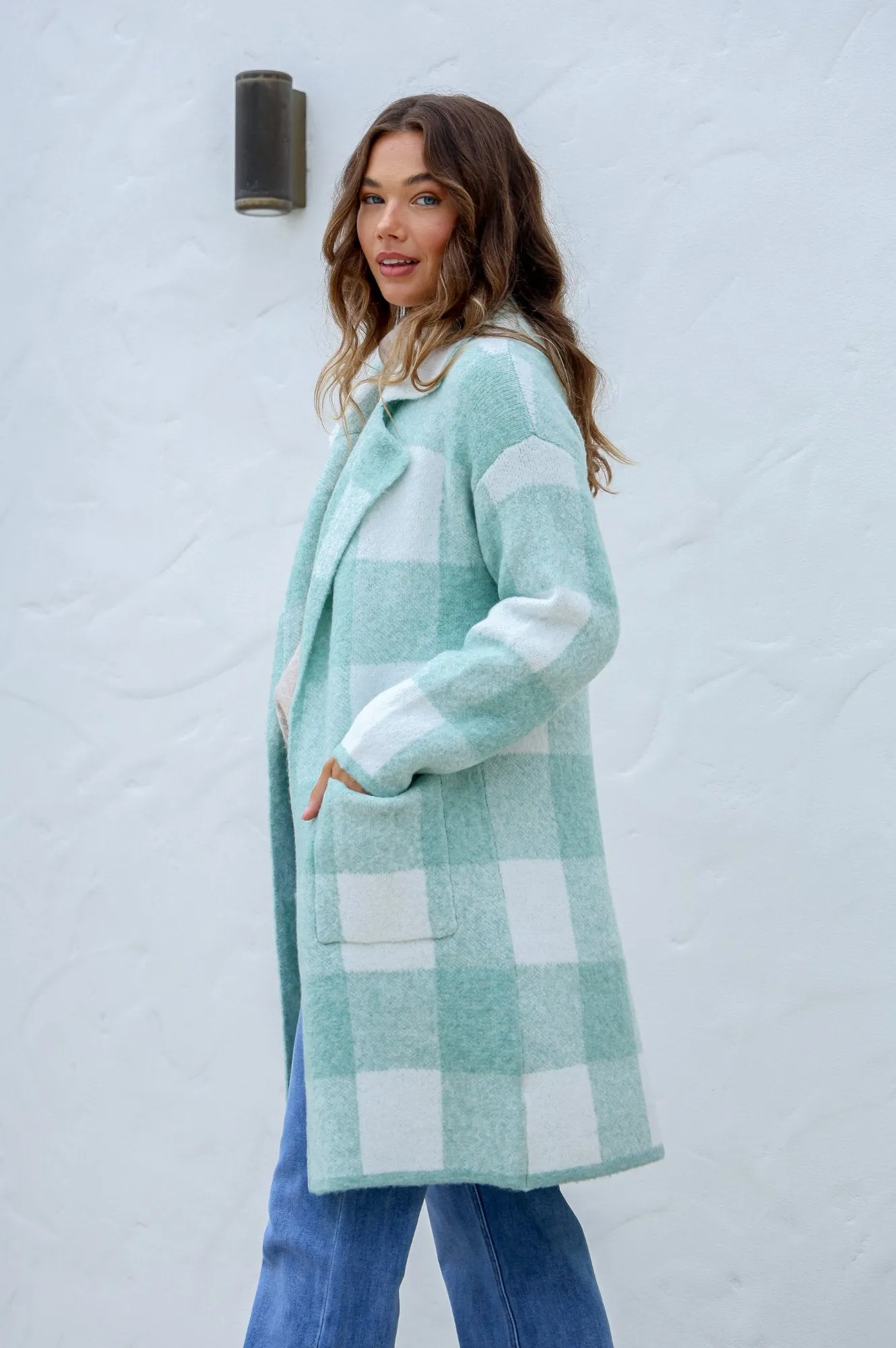 Checked Coatigans - Soft Green/Winter White