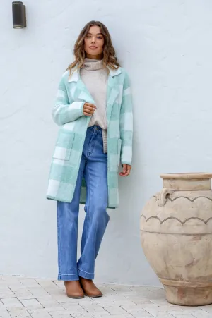Checked Coatigans - Soft Green/Winter White