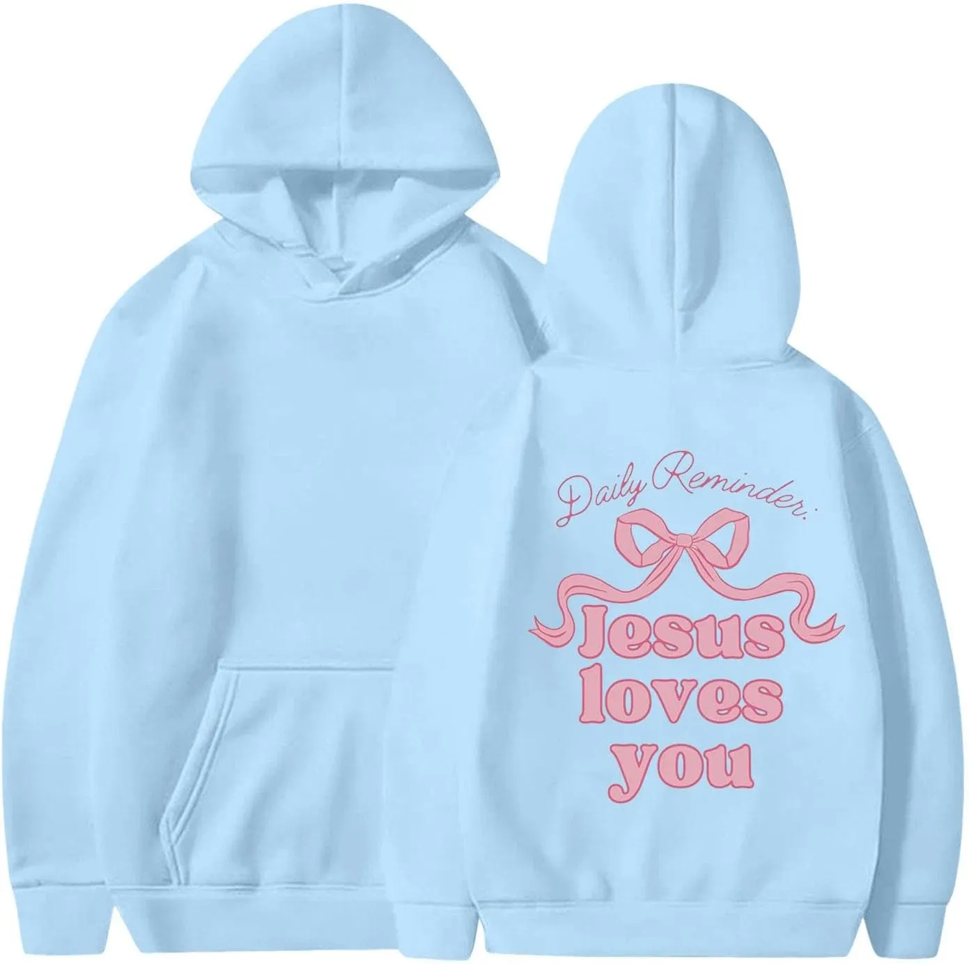 Christian Hoodies for Women Bible Verse Jesus Loves You Graphic Hoodie Long Sleeve Oversized Sweatshirt with Pockets