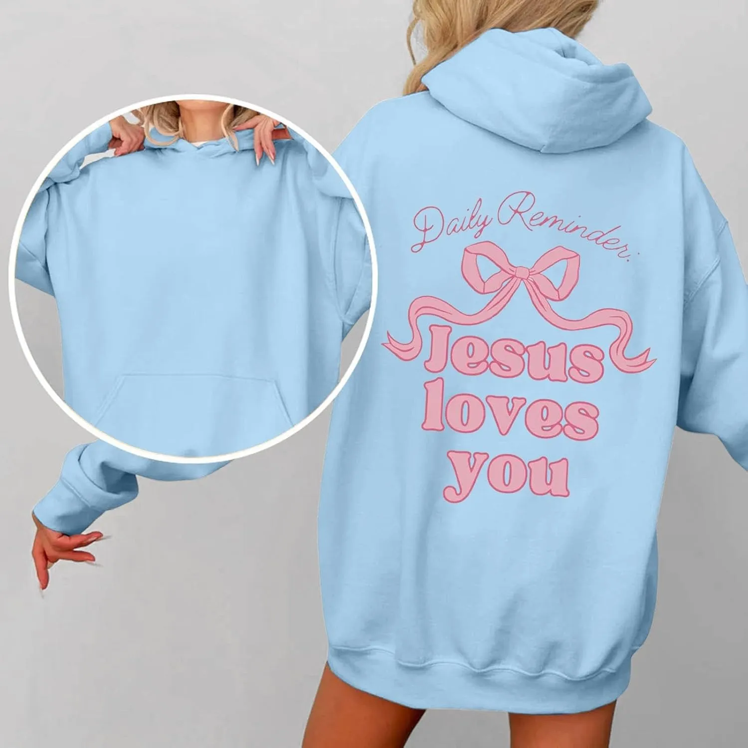 Christian Hoodies for Women Bible Verse Jesus Loves You Graphic Hoodie Long Sleeve Oversized Sweatshirt with Pockets