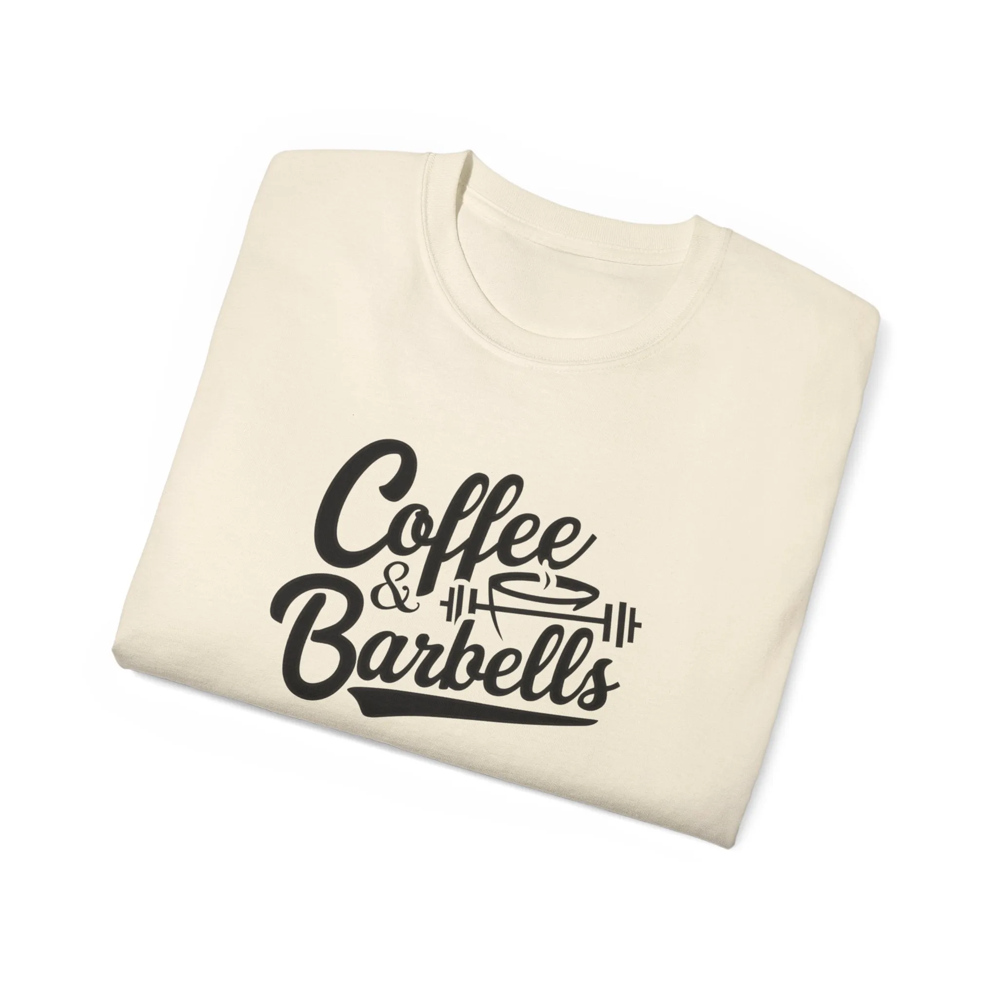 Coffee & Barbells - Unisex Ultra Cotton Tee - Front Black Logo - Plain Back
