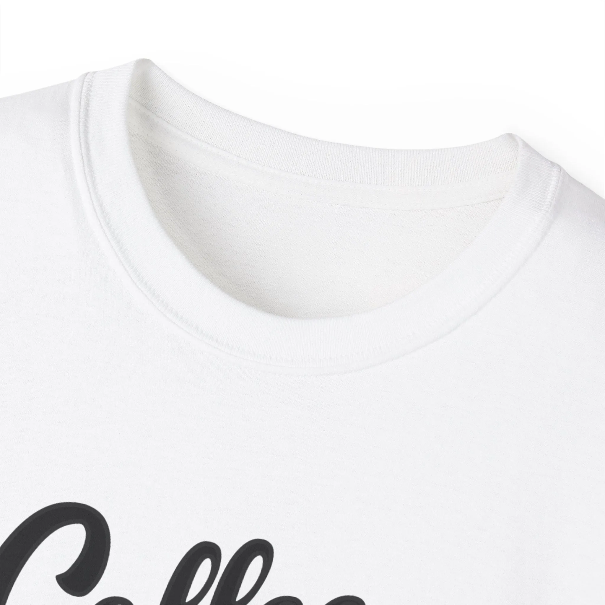 Coffee & Barbells - Unisex Ultra Cotton Tee - Front Black Logo - Plain Back