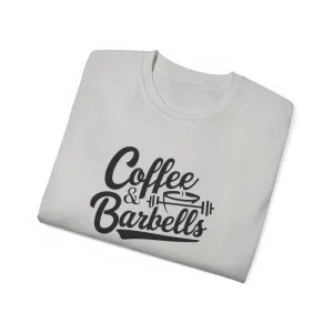 Coffee & Barbells - Unisex Ultra Cotton Tee - Front Black Logo - Plain Back