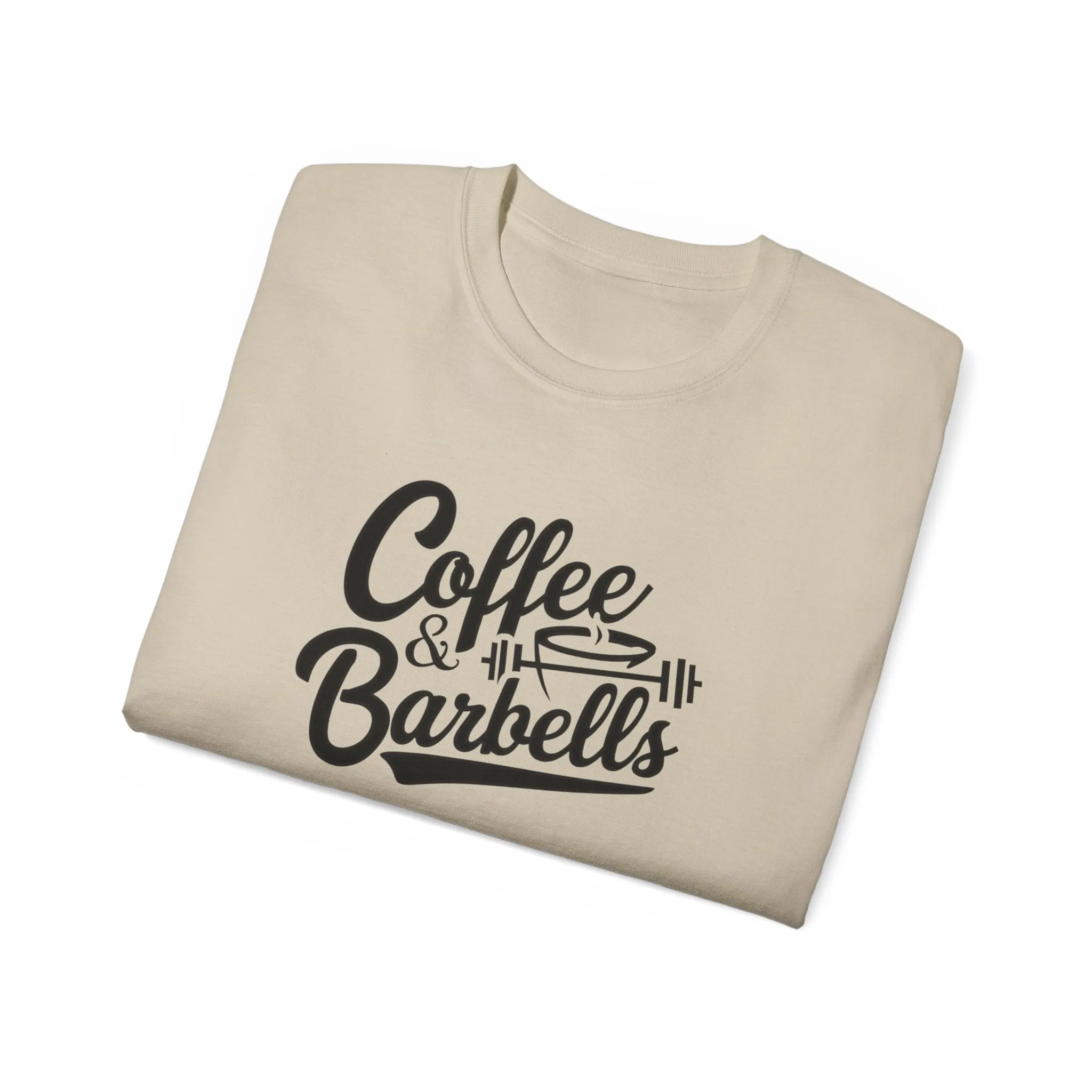Coffee & Barbells - Unisex Ultra Cotton Tee - Front Black Logo - Plain Back