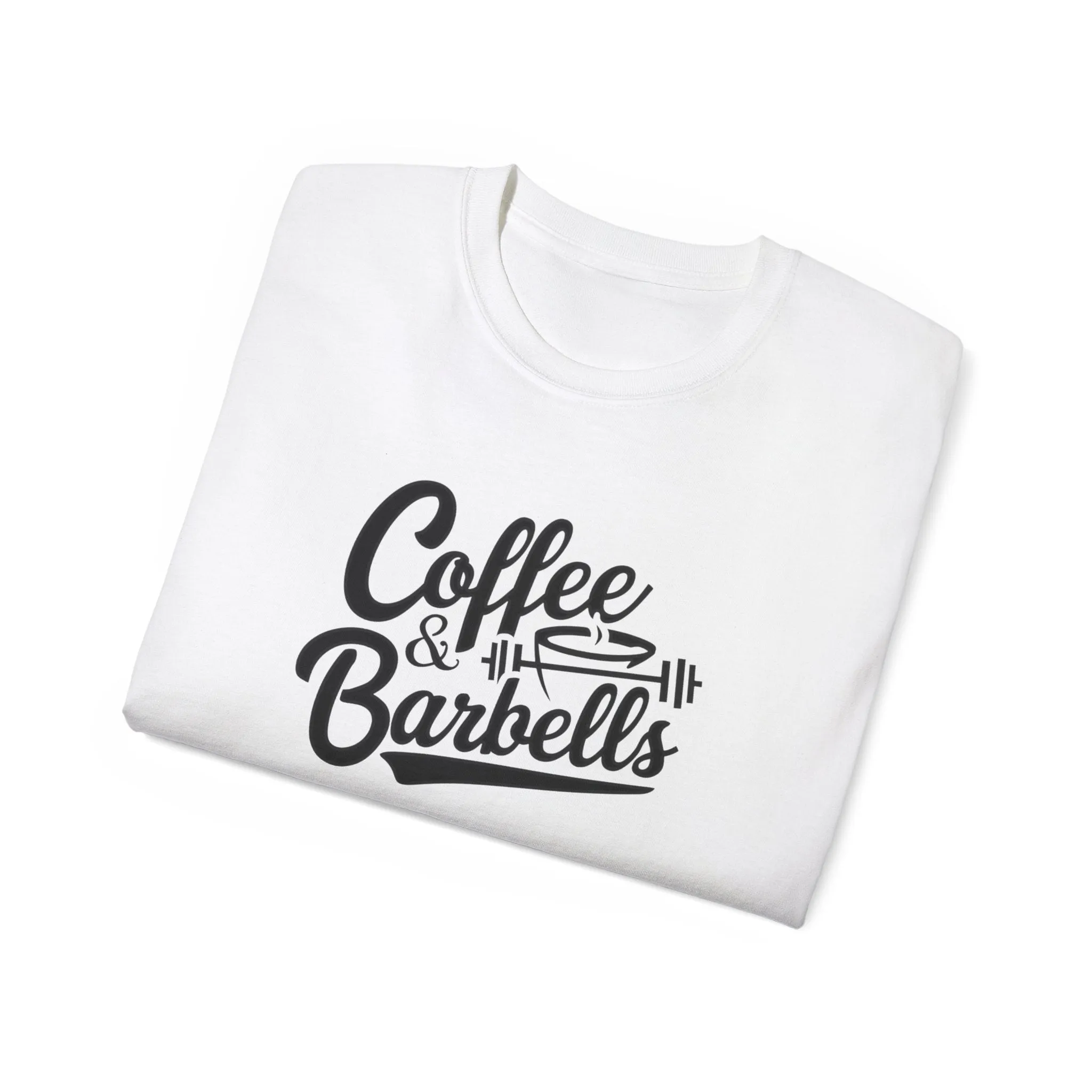Coffee & Barbells - Unisex Ultra Cotton Tee - Front Black Logo - Plain Back
