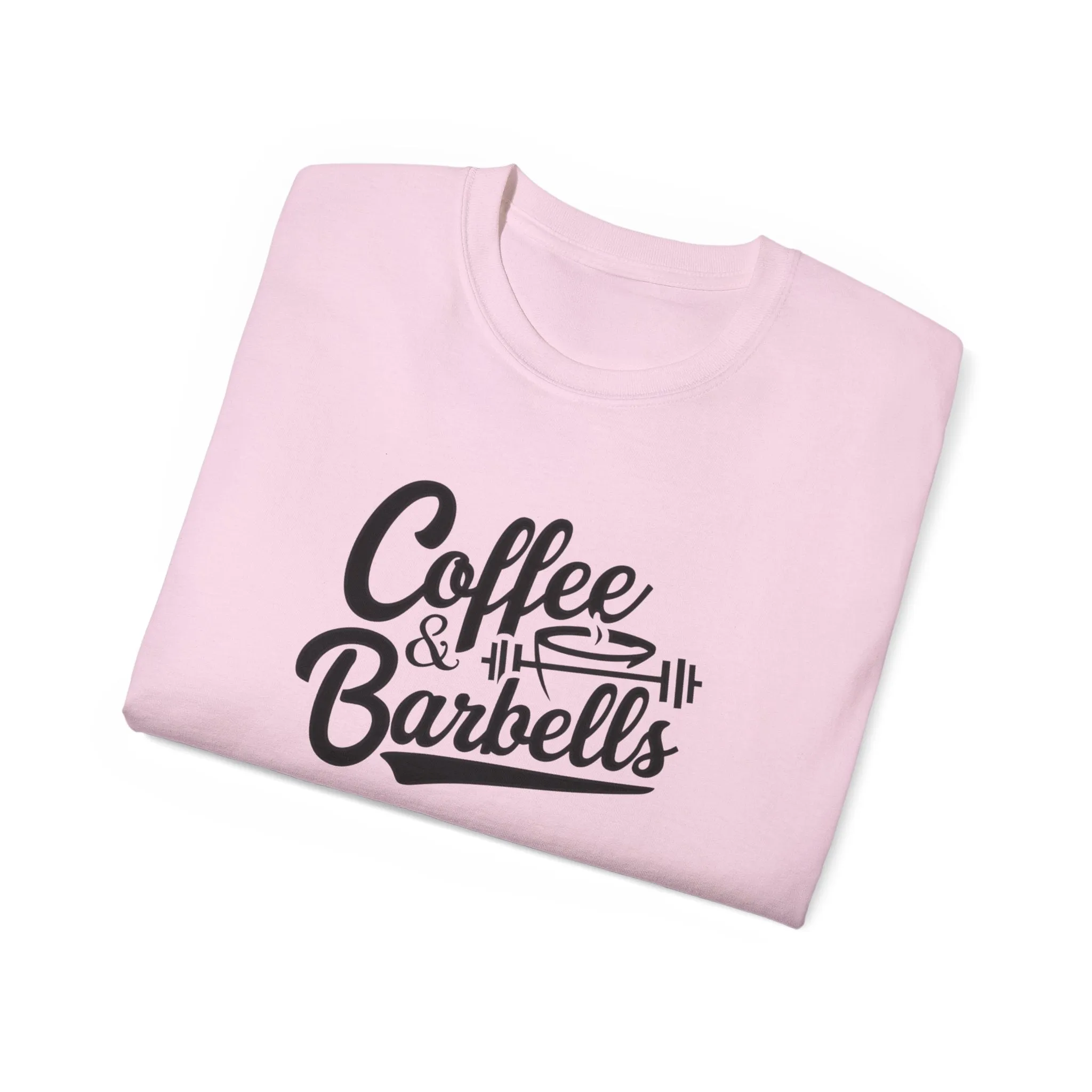 Coffee & Barbells - Unisex Ultra Cotton Tee - Front Black Logo - Plain Back