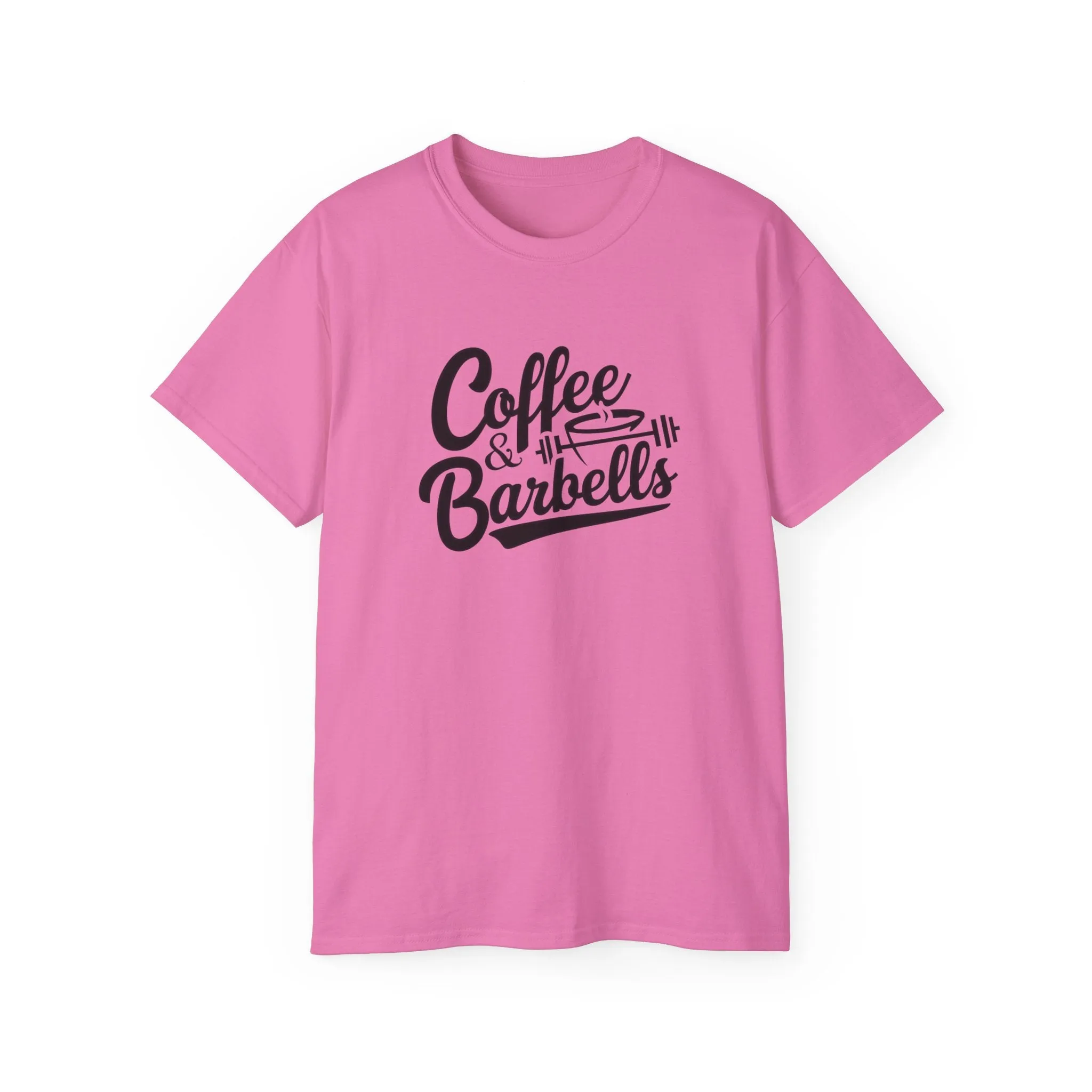 Coffee & Barbells - Unisex Ultra Cotton Tee - Front Black Logo - Plain Back