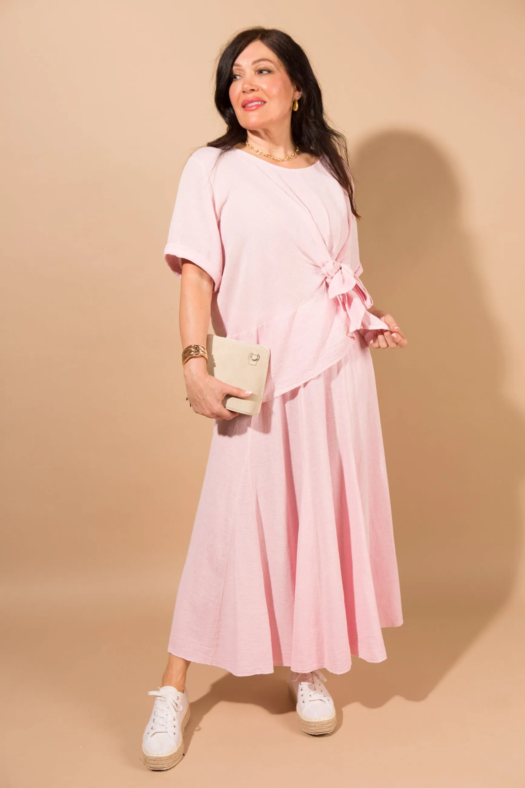 Cotton & Linen Blend Midi Skirt