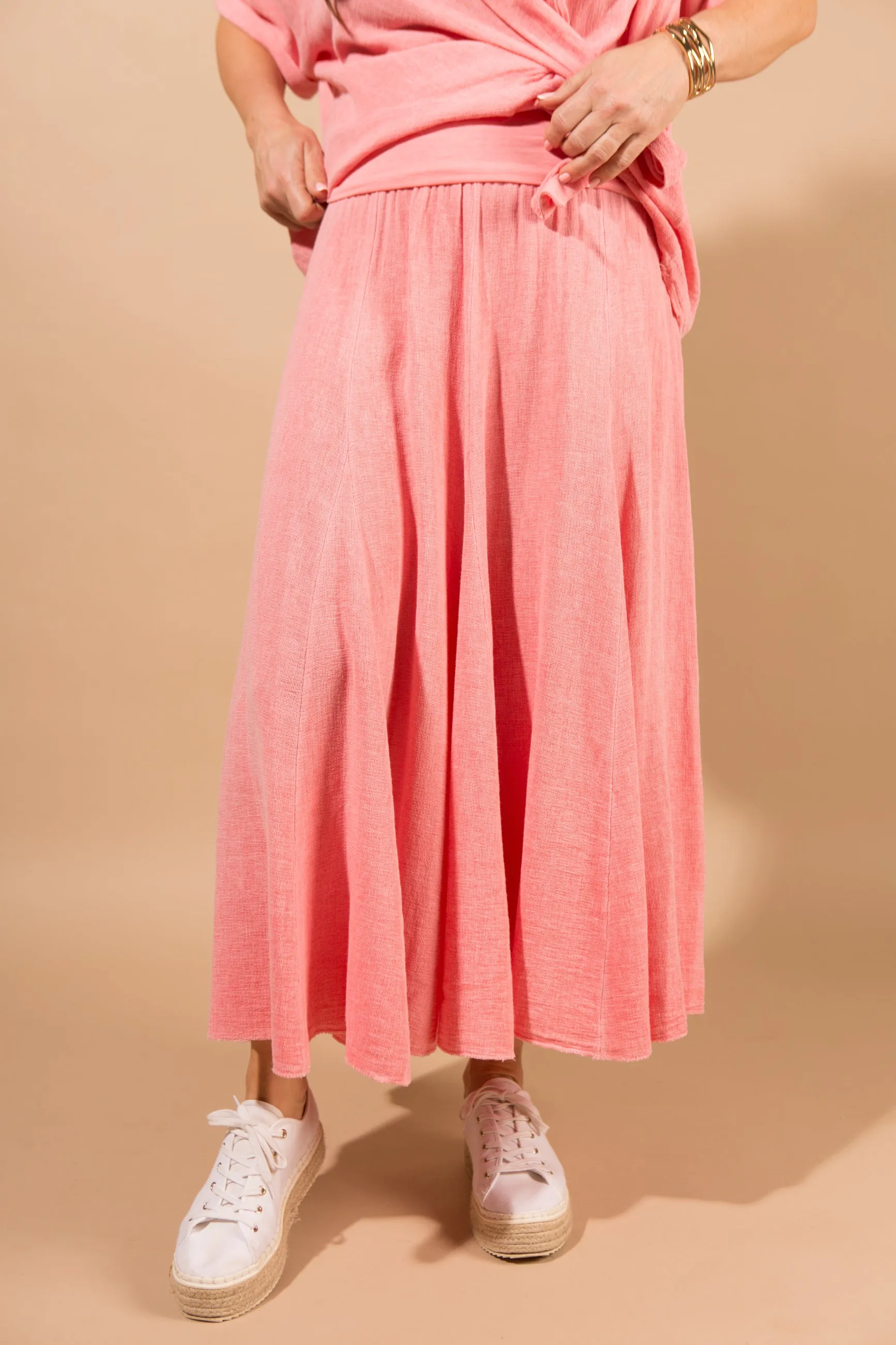 Cotton & Linen Blend Midi Skirt