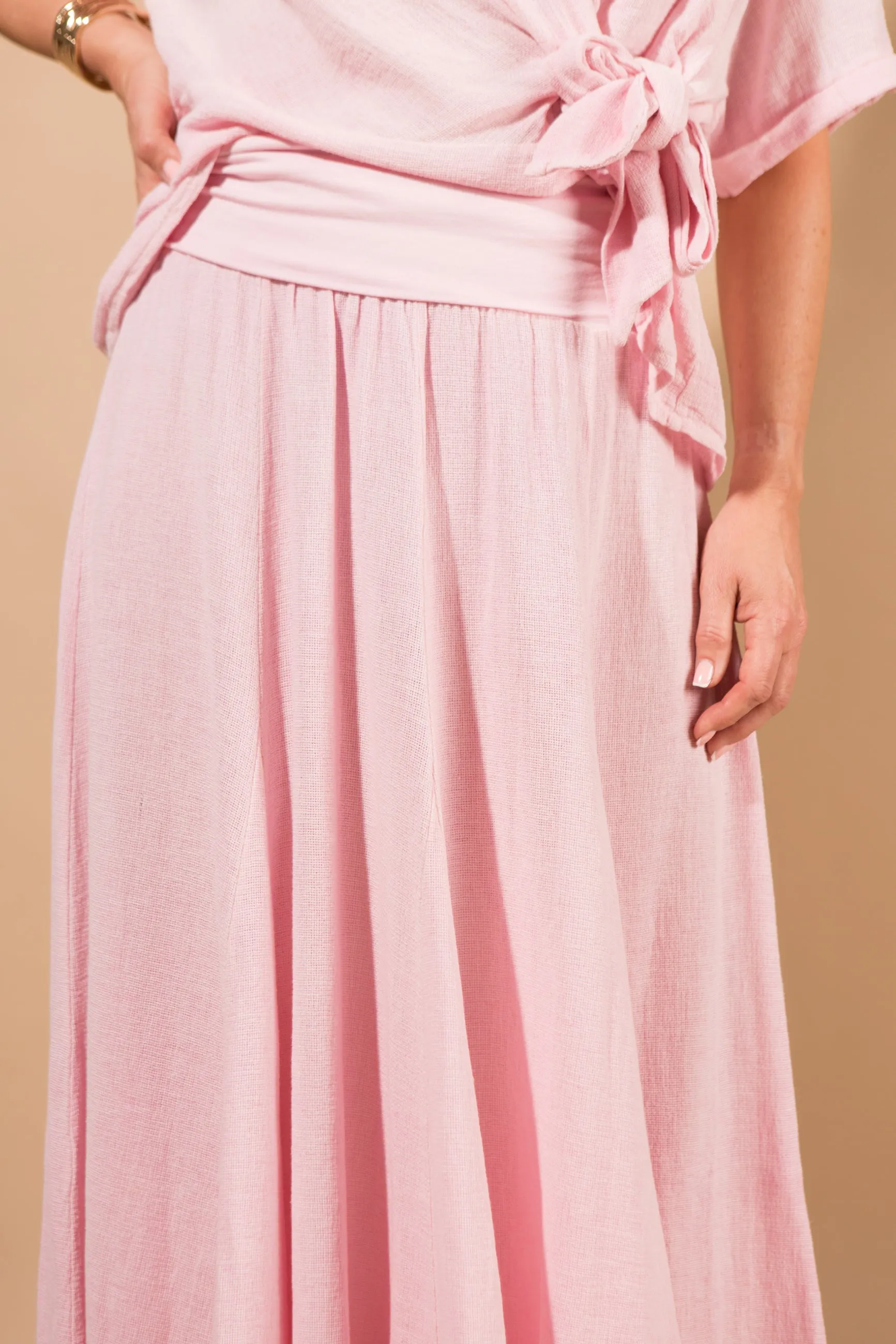 Cotton & Linen Blend Midi Skirt