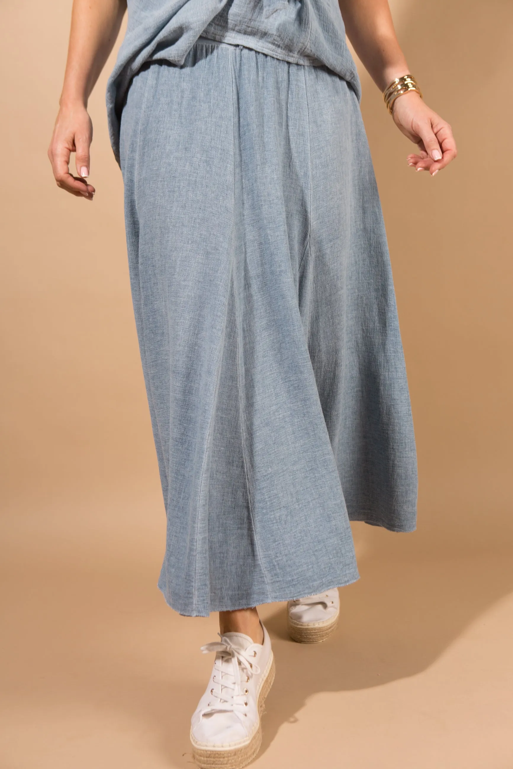 Cotton & Linen Blend Midi Skirt
