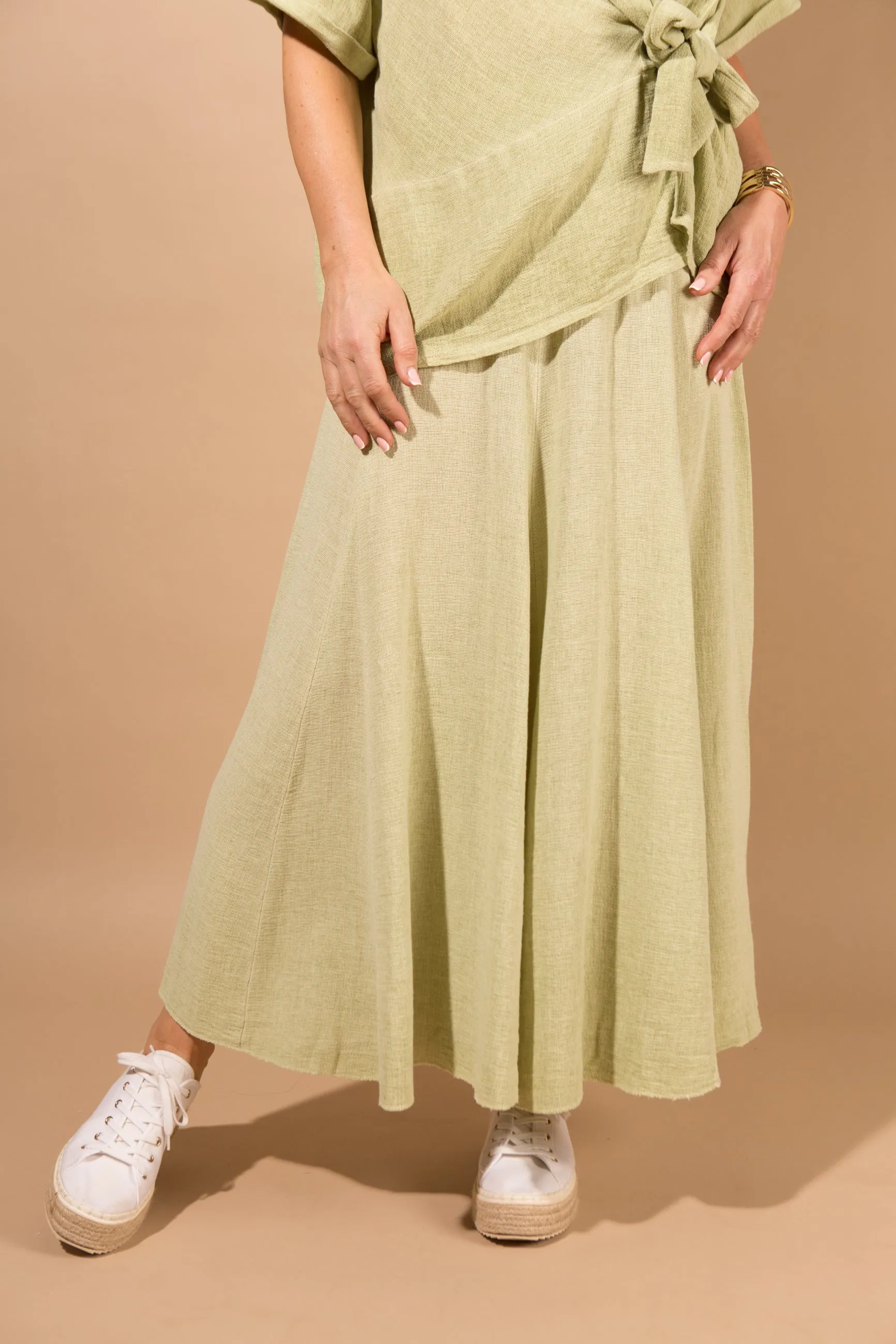 Cotton & Linen Blend Midi Skirt