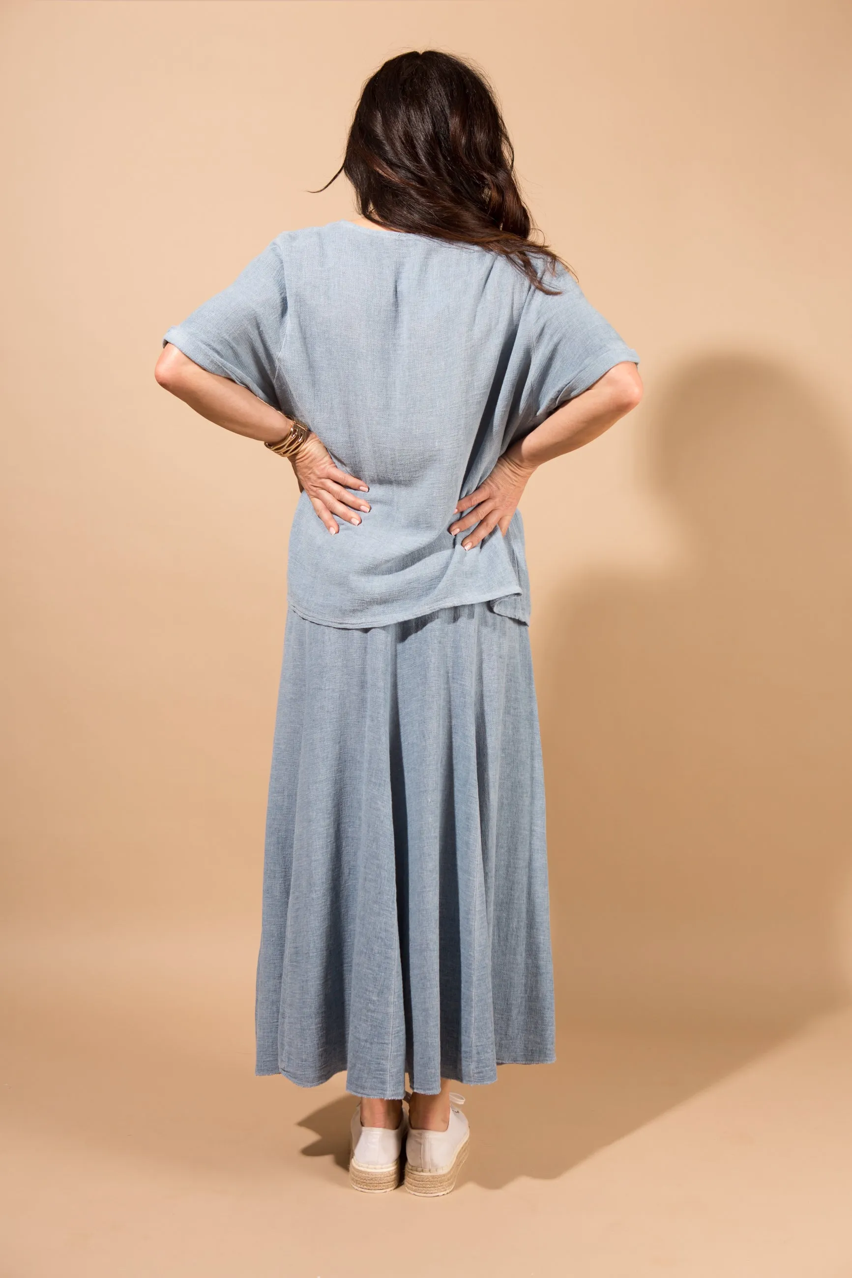 Cotton & Linen Blend Midi Skirt