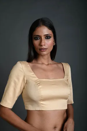 Cream Blouse with Half Sleeves in Cotton with Square Neckline