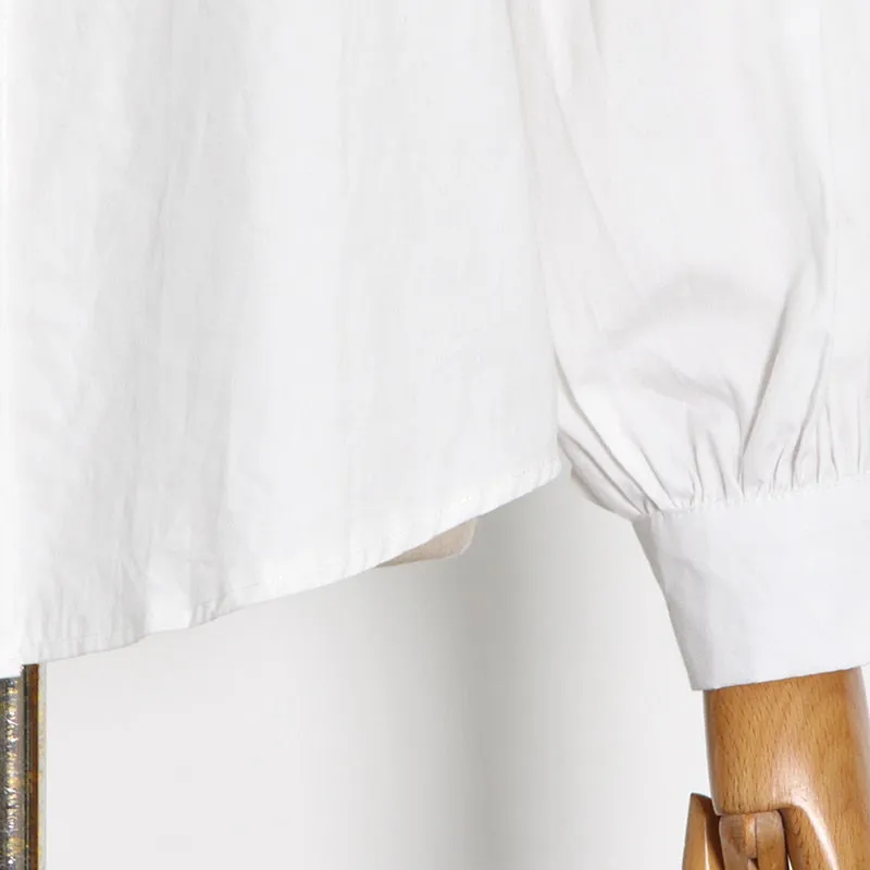 Designer Golden Button Lantern Sleeve Shirt Blouse